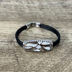 Lia Sophia Mother of Pearl & Abalone Shell Bracelet on Black Cord